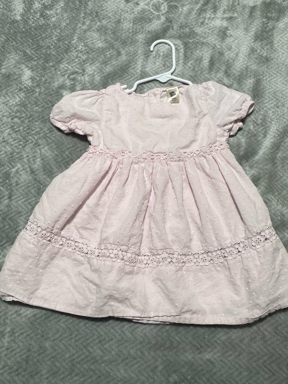 Girls' Pale Pink Eyelet Dress with Lace Trim